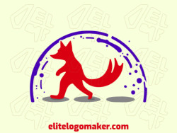 This abstract logo features a human-fox hybrid in shades of blue, red, and gray. The style is modern and surreal, with intricate details and a balanced use of color.