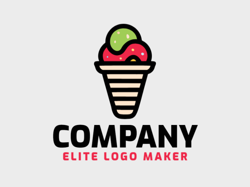 Logo available for sale in the shape of an ice cream with minimalist design with green, blue, orange, black, and beige colors.