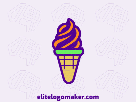 Vector logo in the shape of an ice cream with a creative design with green, orange, purple, and yellow colors.