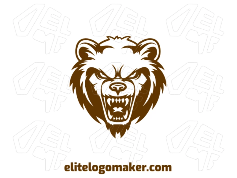 Logotipo personalizável com uma ilustração de uma cabeça de urso com raiva e design simétrico, criando uma identidade visual ousada e feroz.