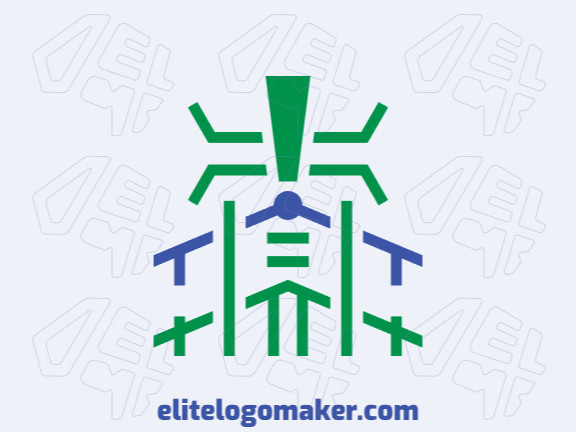 Abstract logo with the shape of a house combined with a beetle composed of lines with green and blue colors.