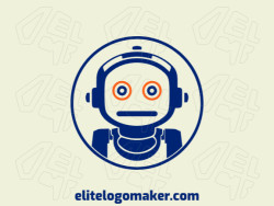 A simple yet clever logo featuring an intellectual robot in a striking combination of orange and dark blue.