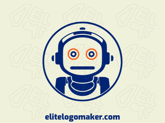 Um logotipo simples, porém inteligente, apresentando um robô intelectual na impressionante combinação de laranja e azul escuro.