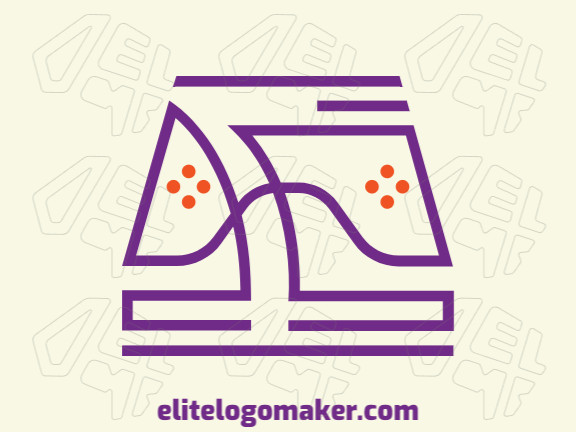 Logo available for sale in the shape of a joystick combined with a trophy, with multiple lines design with orange and purple colors.