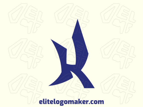 Abstract logo with a refined design, forming a letter "K", the color used was blue.