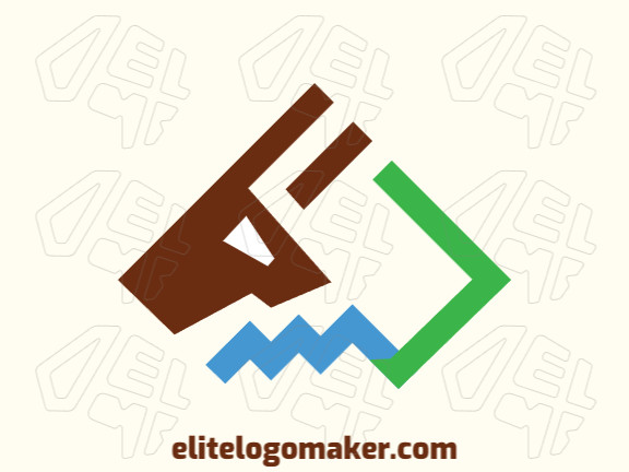 Simple logo in the shape of a kangaroo head combined with a chart and an arrow with brown, green and blue colors.