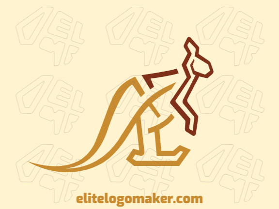 Logotipo customizável com a forma de um canguru composto por um estilo abstrato e cores marrom e amarelo.