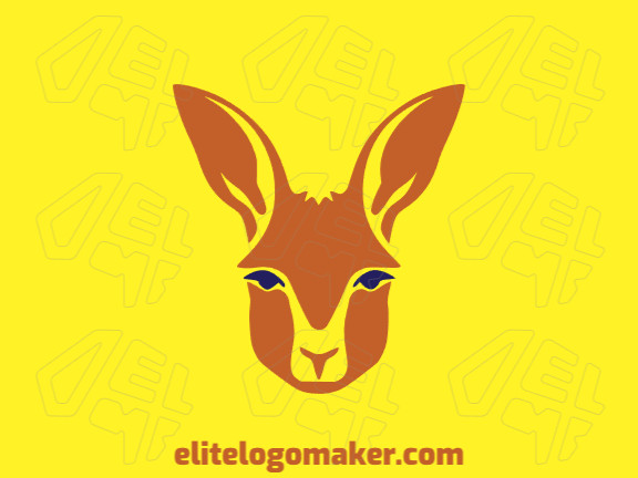 Logotipo criativo com a forma de uma cabeça de canguru com design minimalista e com as cores marrom e azul escuro.