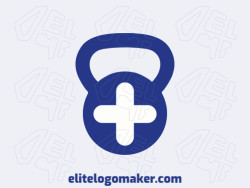 Logotipo disponível para venda com a forma de um kettlebell com design simples e com as cores bege e azul escuro.