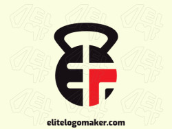 Vector logo in the shape of a kettlebell combined with a letter "E", with a simple style with red and black colors.