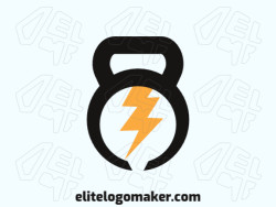Abstract logo with a refined design, forming a kettlebell combined with a lightning bolt, the colors used was orange and black.