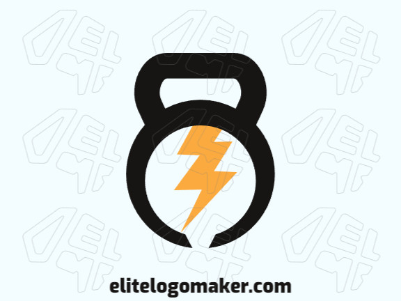 Abstract logo with a refined design, forming a kettlebell combined with a lightning bolt, the colors used was orange and black.