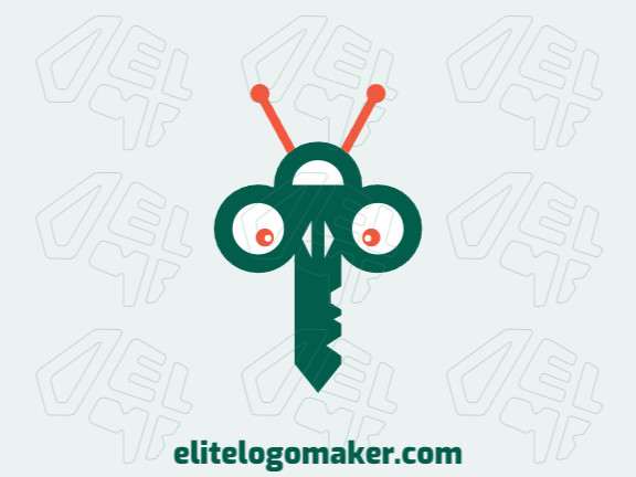 Abstract logo design consists of the combination of an alien with a shape of a key with orange and green colors.