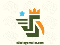 Create a vector logo for your company in the shape of a king bird with an animal style, the colors used was green, blue, and orange.