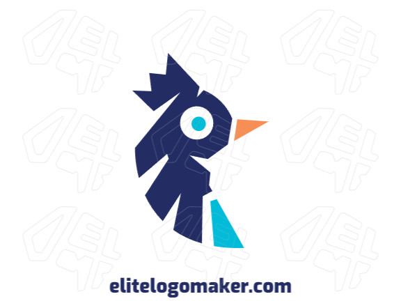 Customizable logo consisting of solid shapes and minimalist style, forming a bird combined with a crown with orange and blue colors.