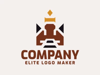 Logotipo elegante composto por formas simples formando uma cabeça de cachorro combinado com uma coroa com estilo simétrico, as cores utilizadas foi marrom, amarelo, e preto.