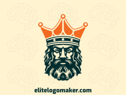Symmetric logo with solid shapes forming a king-wearing crown with a refined design with orange and black colors.