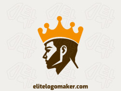 Simple logo composed of abstract shapes forming a king wearing crown with brown and orange colors.