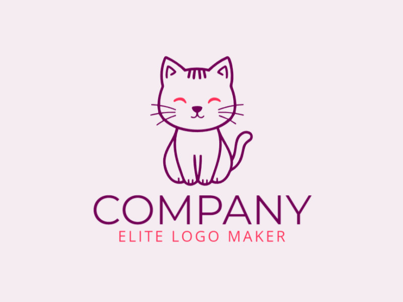 Monoline logo design featuring a kitten in purple and pink, offering a sleek and elegant visual identity with a playful touch.