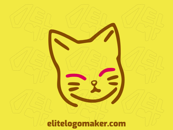 Logo template for sale in the shape of a kitten, the colors used were brown and pink.