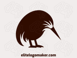 Um logotipo profissional em forma de um pássaro kiwi com um estilo minimalista, a cor utilizada foi marrom escuro.