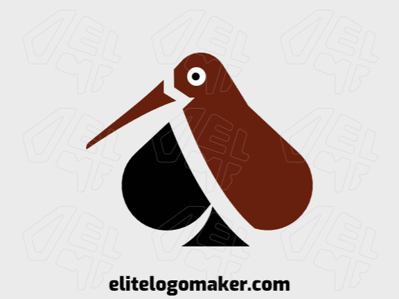 Logotipo customizável com a forma de um pássaro kiwi combinado com um naipe de espadas, com design criativo e estilo abstrato.