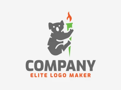 Animal logo in the shape of a koala combined with a torch, the colors used are gray, orange, and green.