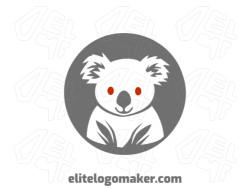 Create a vectorized logo showcasing a contemporary design of a koala and handcrafted style, with a touch of sophistication with red and grey colors.