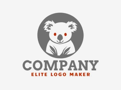 Create a vectorized logo showcasing a contemporary design of a koala and handcrafted style, with a touch of sophistication with red and grey colors.