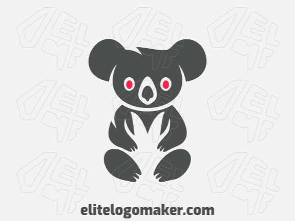 Crie seu próprio logotipo com a forma de um coala com estilo simples e com as cores vermelho e cinza.