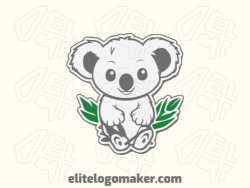 Create your own logo in the shape of a koala combined with leaves with childish style with green and grey colors.