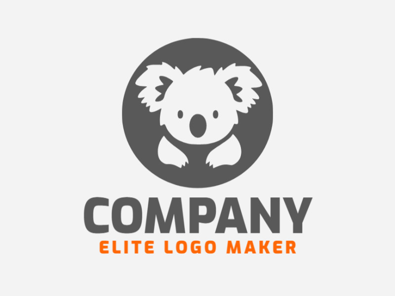 Logo available for sale in the shape of a koala with a circular style and grey color.