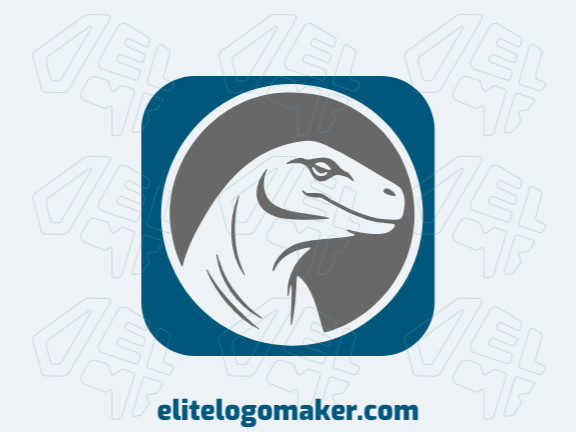Logotipo vetorial com a forma de um dragão de komodo com estilo mascote e com as cores cinza e azul escuro.