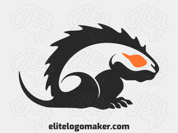Crie um logotipo para sua empresa com a forma de um dragão de komodo com estilo abstrato e com as cores laranja e preto.