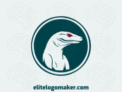 Logo template for sale in the shape of a Komodo dragon, the colors used were red and dark green.