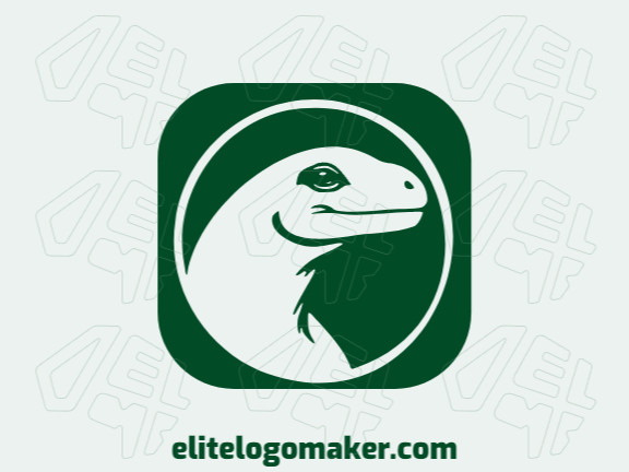 Abstract logo created with abstract shapes forming a Komodo dragon with the color dark green.