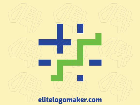 Logotipo abstrato criado com formas abstratas formando uma hashtag combinado com uma escada com as cores verde e azul.