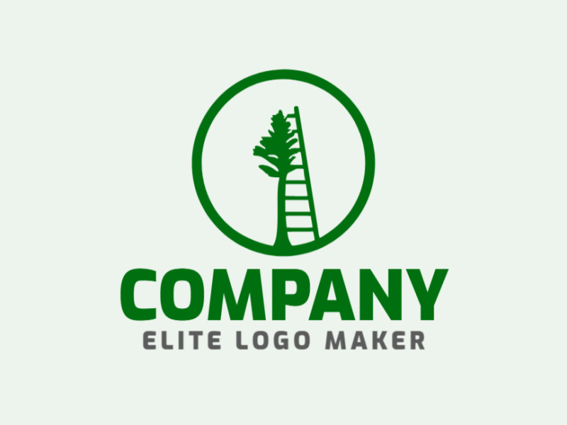 Crie um logotipo vetorial para sua empresa com a forma de uma escada combinado com uma árvore com estilo duplo sentido, a cor utilizada foi verde escuro.