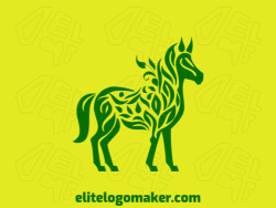 Create a vector logo for your company in the shape of a leaf horse with an ornamental style, the color used was green.