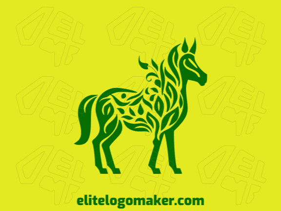 Crie um logotipo vetorial para sua empresa com a forma de um cavalo de folhas com estilo ornamental, a cor utilizada foi verde.