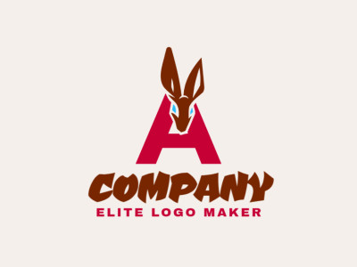 Un logotipo inicial elegante con la letra 'A' y un conejo, combinando azul, marrón y rojo para un aspecto creativo y sofisticado.