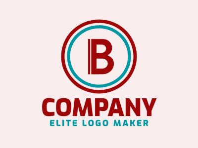 Um logo circular apresentando a letra 'B', criativamente projetado com uma mistura de tons de azul e vermelho escuro.