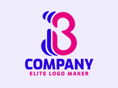 Logotipo customizável com o formato da letra “B” composto por um estilo minimalista, com as cores azul e rosa.