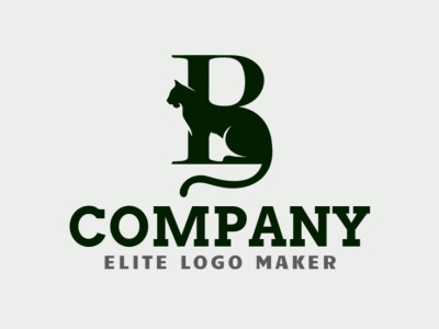 Un logotipo minimalista y elegante con la letra 'B' integrada con un gato negro elegante, simbolizando misterio y sofisticación.