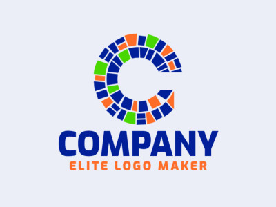 A dynamic logo design featuring the letter 'C' in a vibrant mosaic style, capturing the essence of creativity.