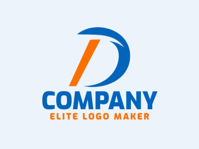 Logotipo minimalista com design refinado, formando uma letra D com as cores azul e laranja.