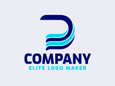 Um design de logotipo elegante e moderno mostrando a letra 'D', com uma abordagem minimalista e uma paleta calmante de azul.