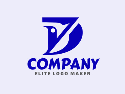 Um design de logo de letra inicial cativante fundindo a letra "D" com um pássaro gracioso, em tons de azul sereno.
