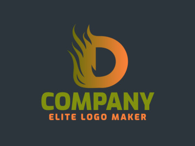 An abstract logo featuring the letter 'D' intertwined with dynamic flames, showcasing green and orange colors for a bold and energetic brand identity.