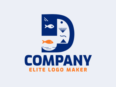 Um design de logotipo de duplo sentido inteligente, entrelaçando uma letra D com animais marinhos, incorporando profundidade e diversidade.